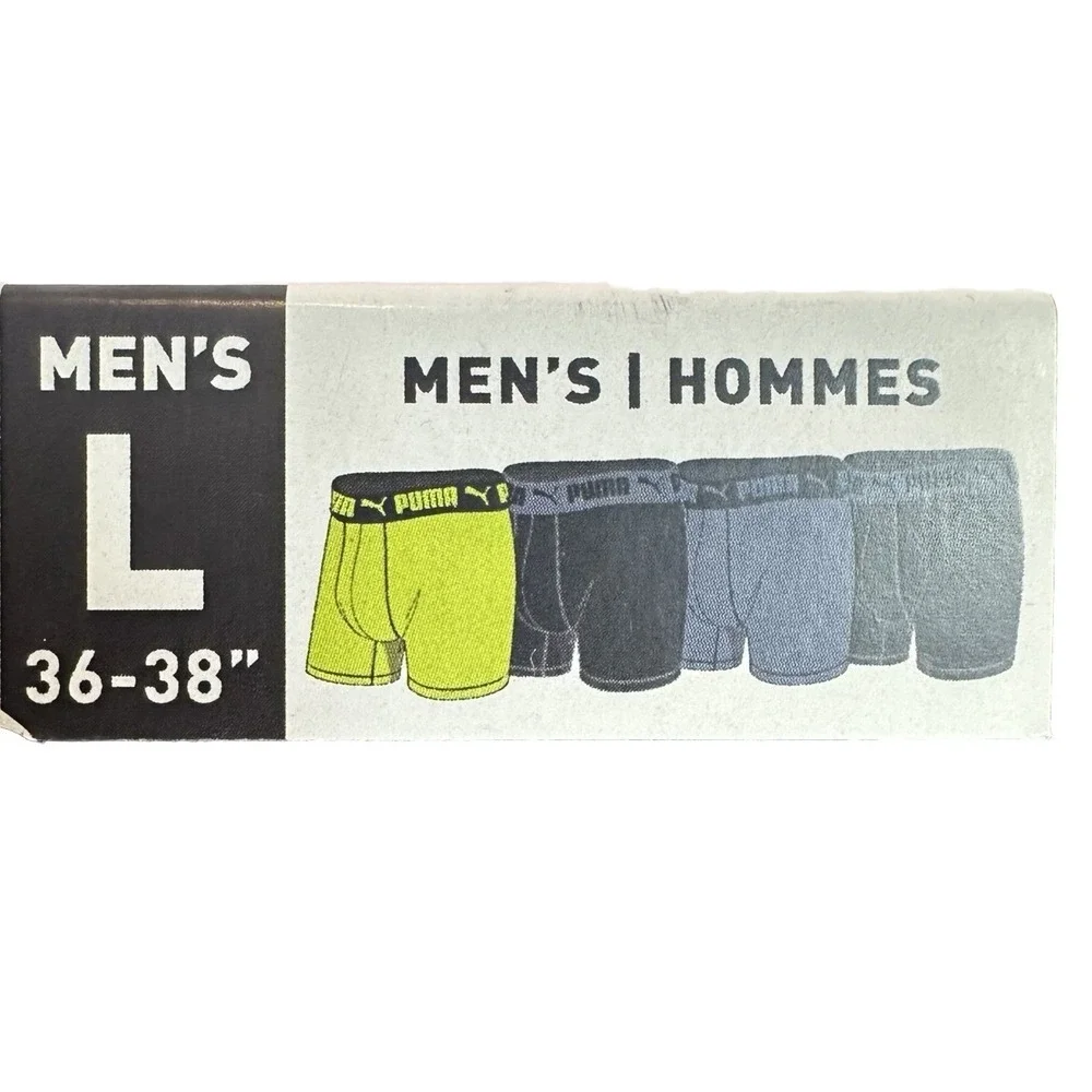 NEW MENS PUMA 4 PACK DRY CELL BOXER BRIEF PREMIUM ACTIVE STRETCH TAG FREE Size L